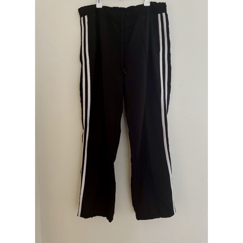 y2k Gap Vintage Wide Leg Track Pants Women’s XL Baggy Black White Stripe Seamed